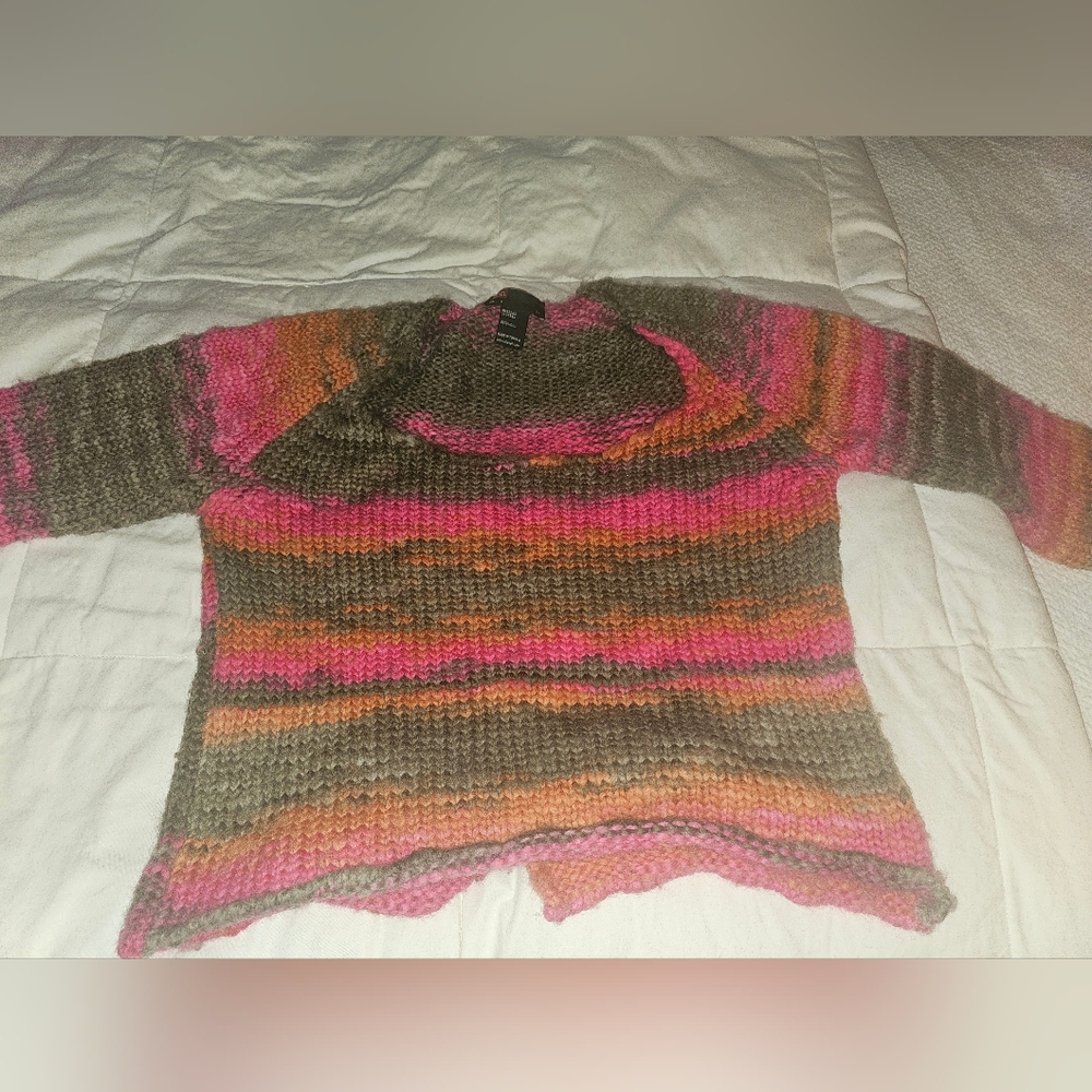 Diesel 100% Pure Wool Multicolor scoopneck Sweater Long sleeves back button Med